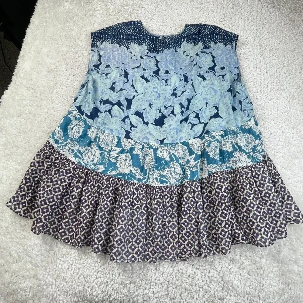 Free People Gotta Have You Tiered Tunic Top Blouse Blue Purple